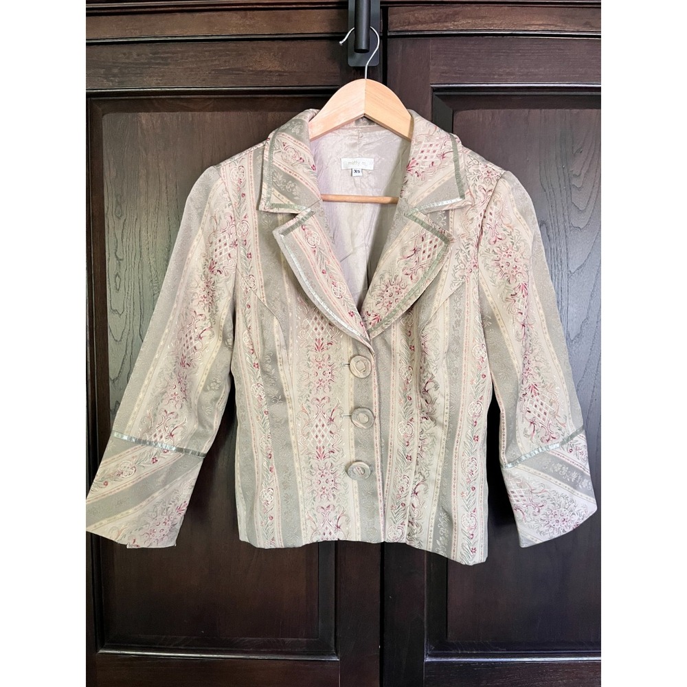 Matty M Cropped Blazer Jacket 3/4 Sleeves Womens XS Floral Brocade Cottagecore
